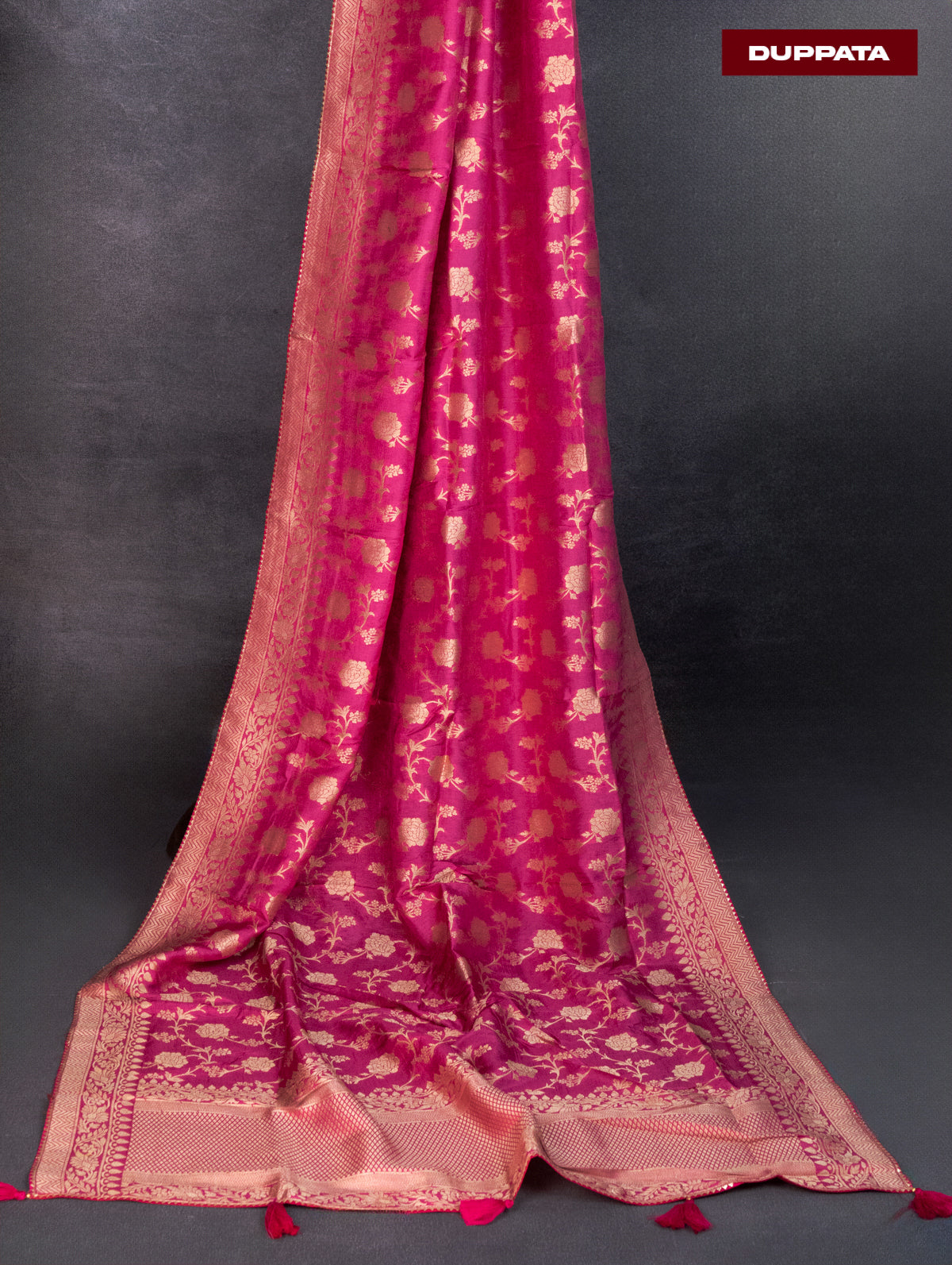 Banarasi silk dress material peach pink with silver & gold zari buttas and bottom & banarasi style dupatta