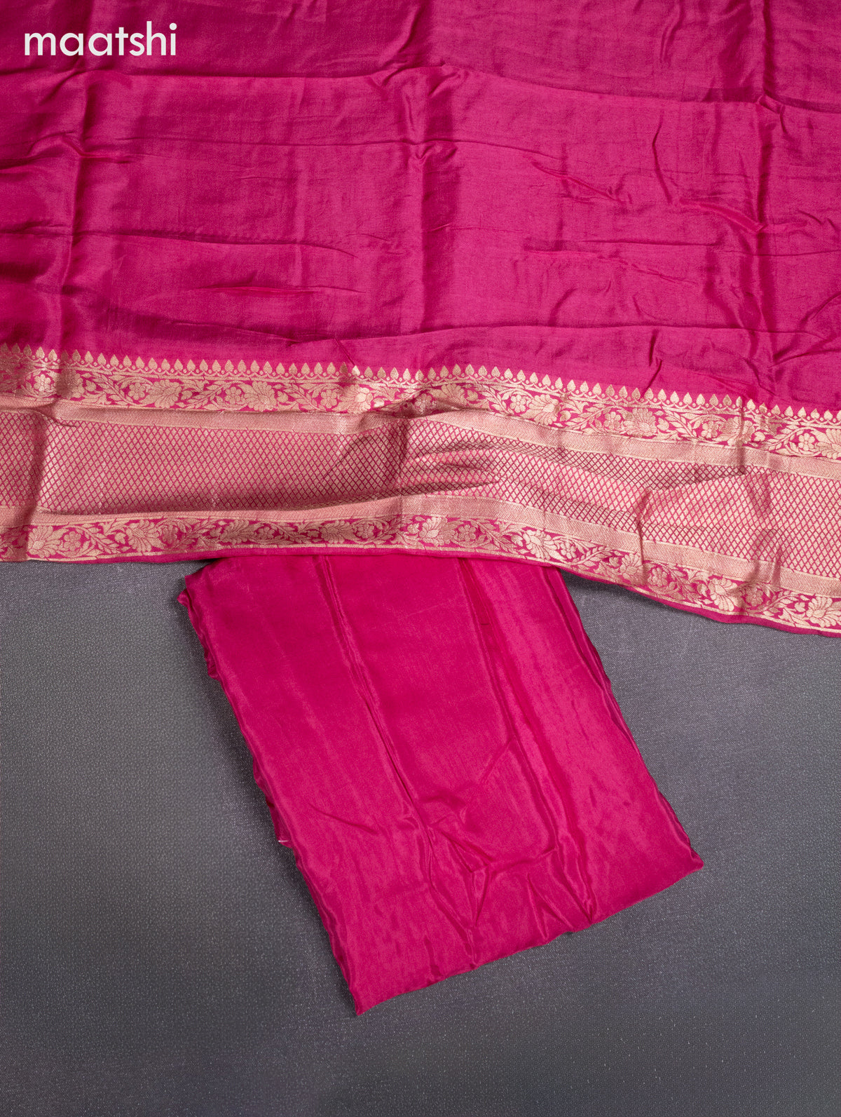 Banarasi silk dress material peach pink with silver & gold zari buttas and bottom & banarasi style dupatta
