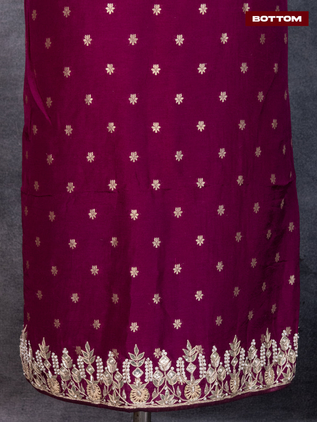 Banarasi silk dress material wine shade with allover zari buttas and bottom & banarasi style dupatta