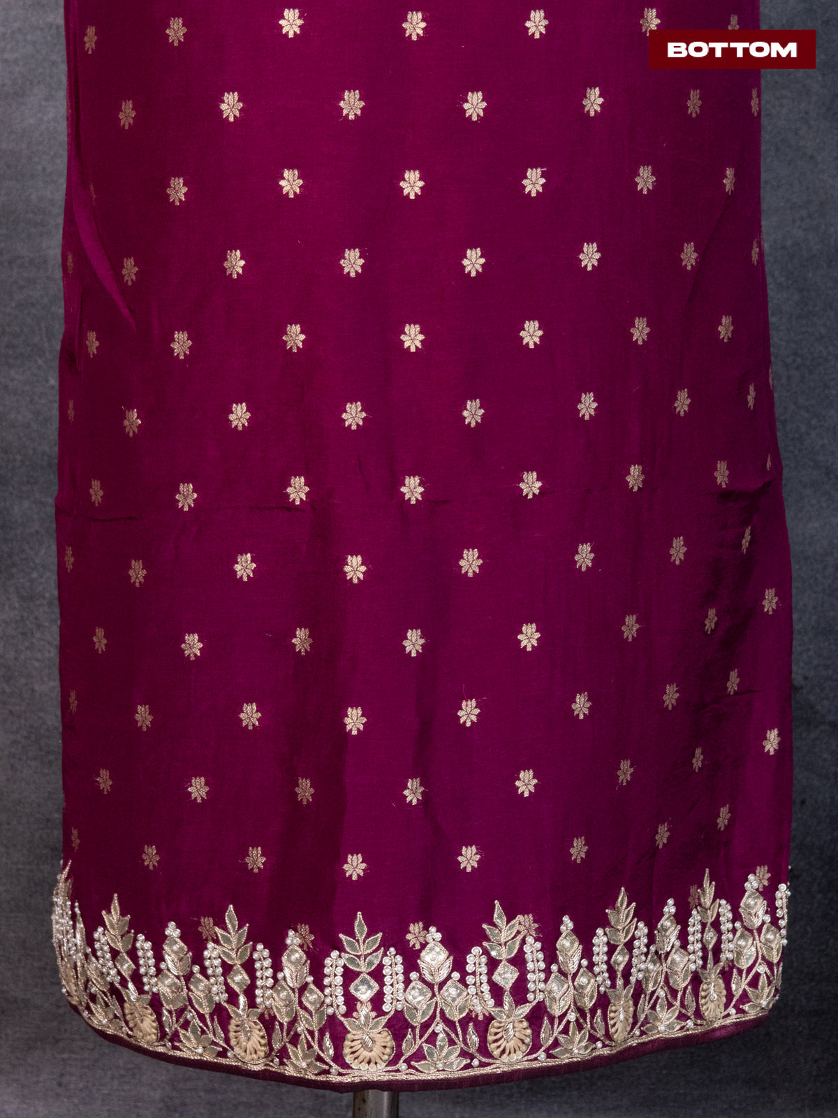 Banarasi silk dress material wine shade with allover zari buttas and bottom & banarasi style dupatta
