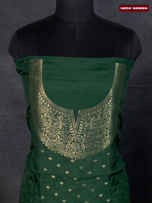 Banarasi silk dress material green and allover self emboss & zari buttas and bottom & banarasi style dupatta