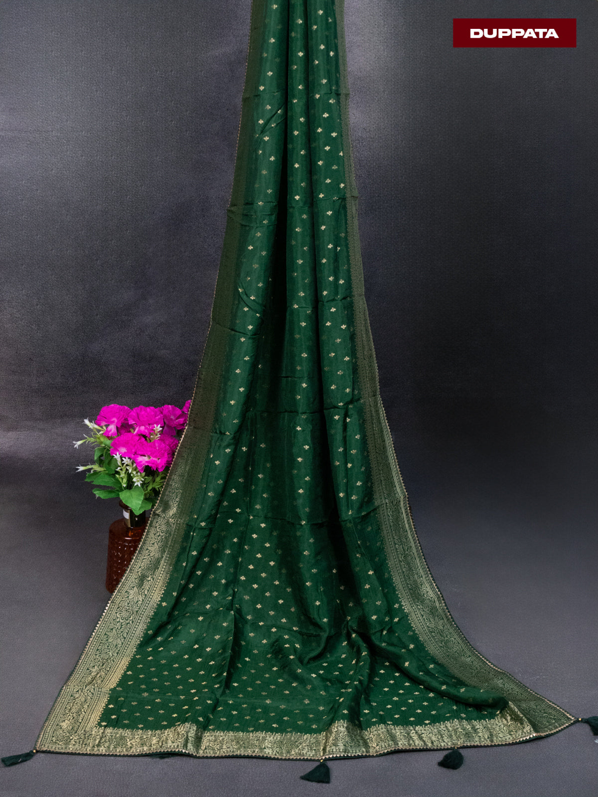 Banarasi silk dress material green and allover self emboss & zari buttas and bottom & banarasi style dupatta