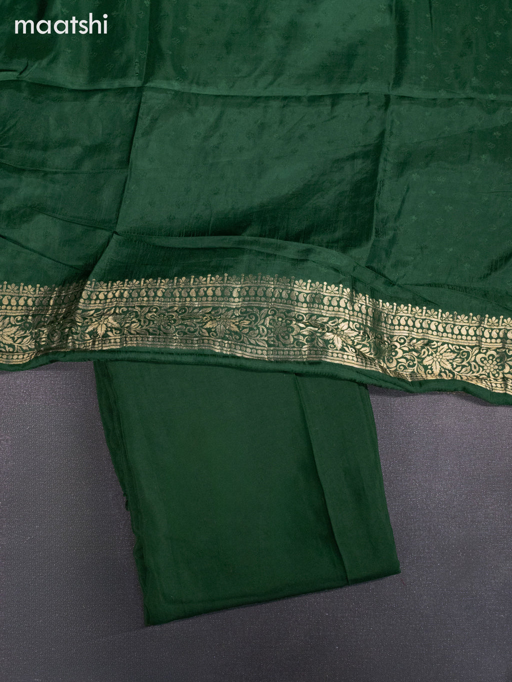 Banarasi silk dress material green and allover self emboss & zari buttas and bottom & banarasi style dupatta