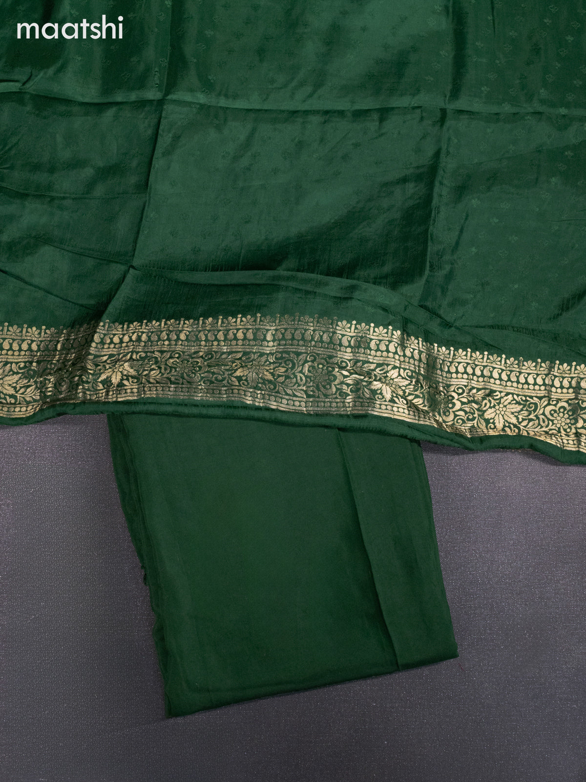 Banarasi silk dress material green and allover self emboss & zari buttas and bottom & banarasi style dupatta