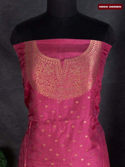 Banarasi silk dress material peach pink and allover self emboss & zari buttas and bottom & banarasi style dupatta