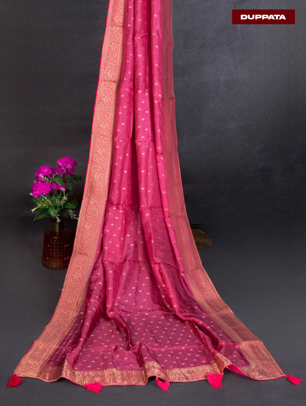 Banarasi silk dress material peach pink and allover self emboss & zari buttas and bottom & banarasi style dupatta
