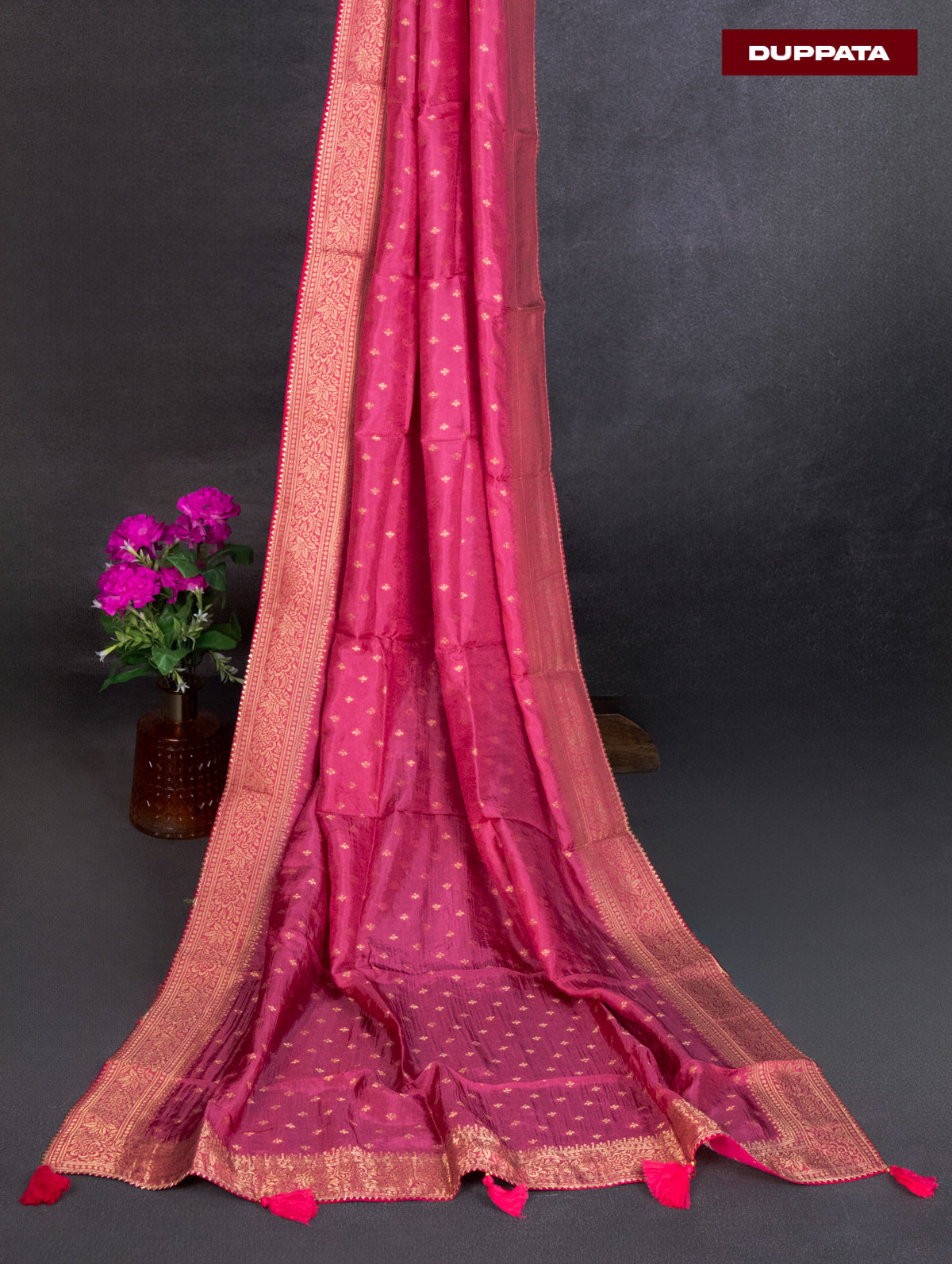 Banarasi silk dress material peach pink and allover self emboss & zari buttas and bottom & banarasi style dupatta