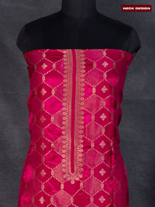 Banarasi silk dress material pink with allover zari weaves & buttas and bottom & banarasi style dupatta