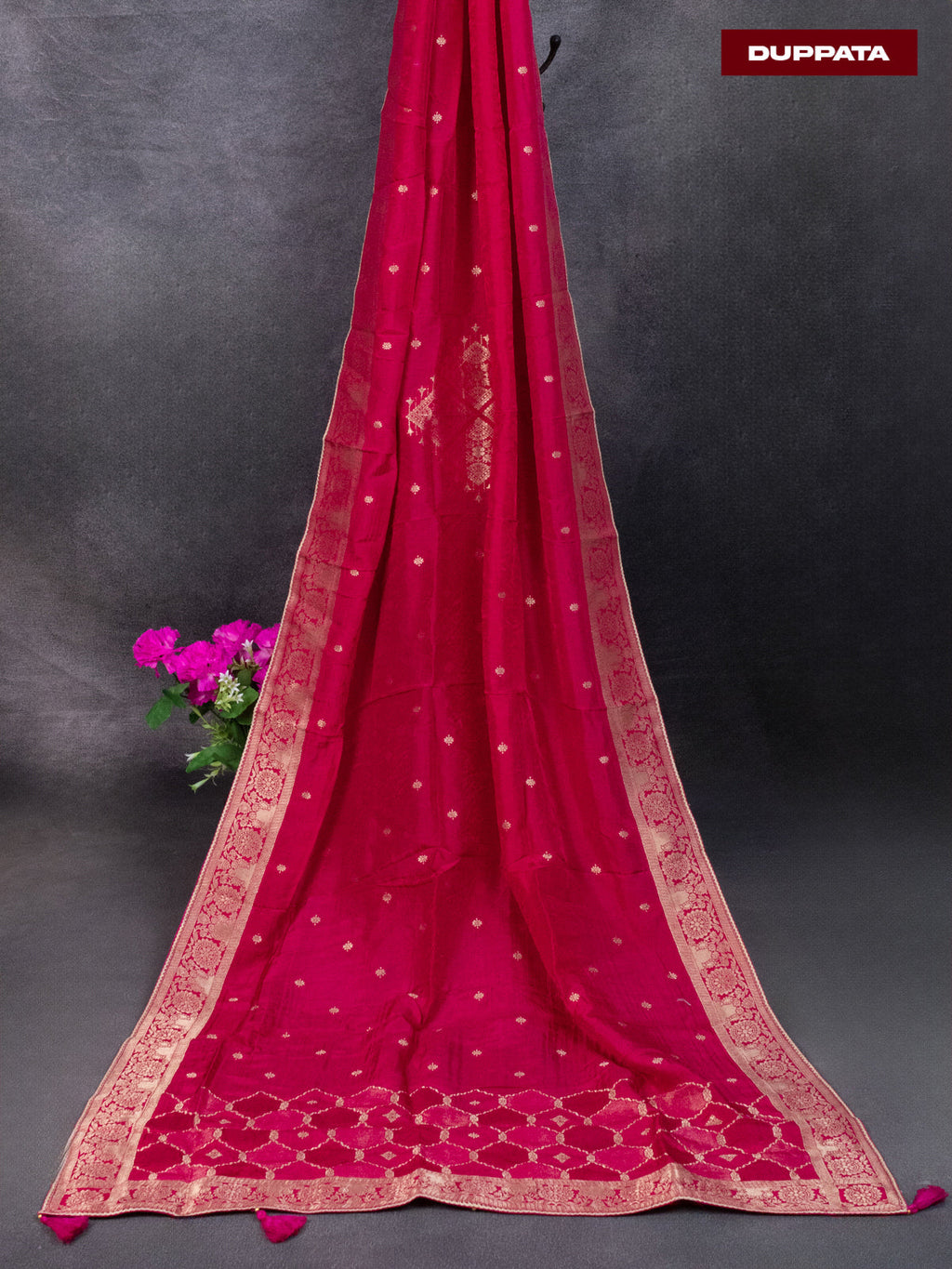 Banarasi silk dress material pink with allover zari weaves & buttas and bottom & banarasi style dupatta