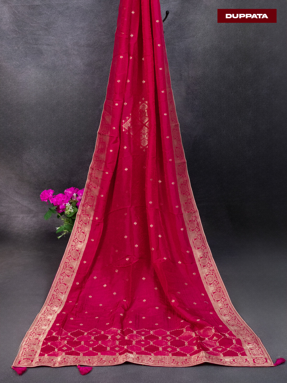 Banarasi silk dress material pink with allover zari weaves & buttas and bottom & banarasi style dupatta