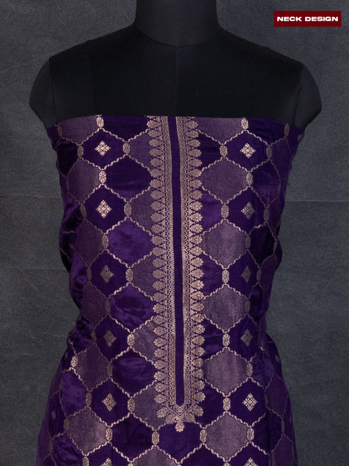 Banarasi silk dress material violet with allover zari weaves & buttas and bottom & banarasi style dupatta