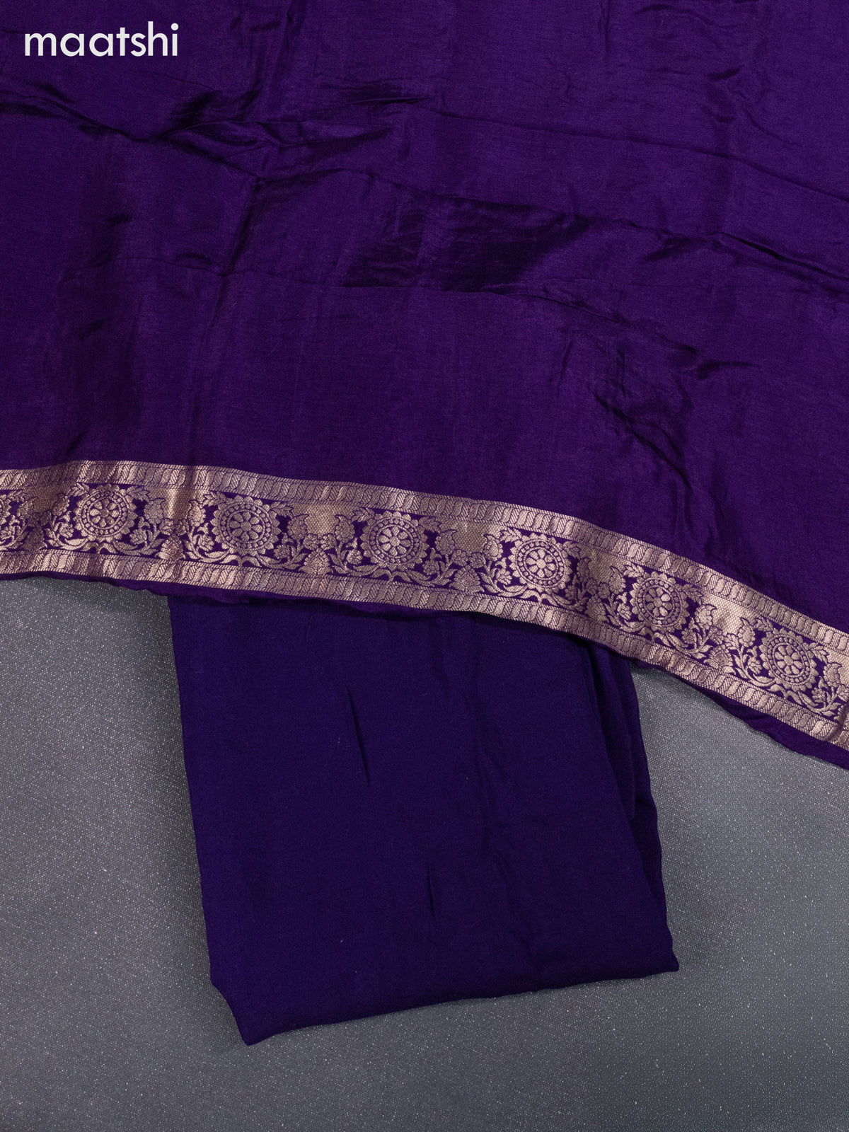 Banarasi silk dress material violet with allover zari weaves & buttas and bottom & banarasi style dupatta