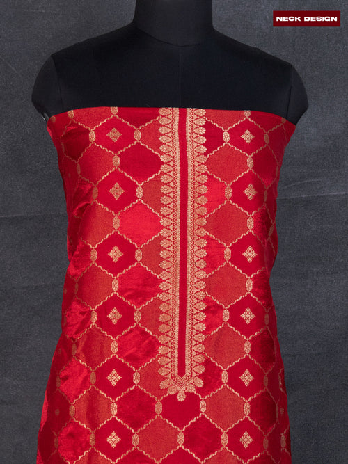 Banarasi silk dress material red with allover zari weaves & buttas and bottom & banarasi style dupatta