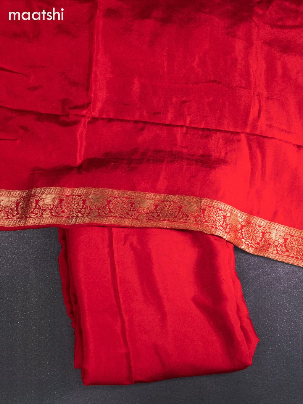 Banarasi silk dress material red with allover zari weaves & buttas and bottom & banarasi style dupatta