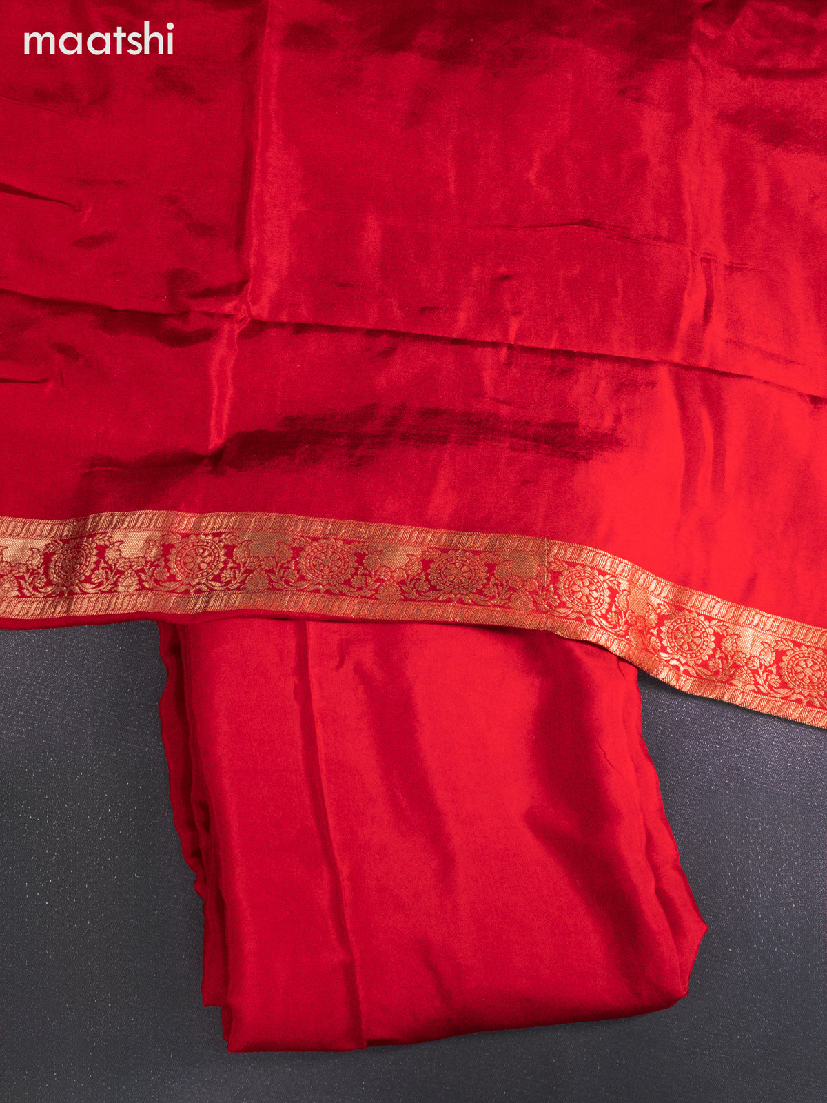 Banarasi silk dress material red with allover zari weaves & buttas and bottom & banarasi style dupatta