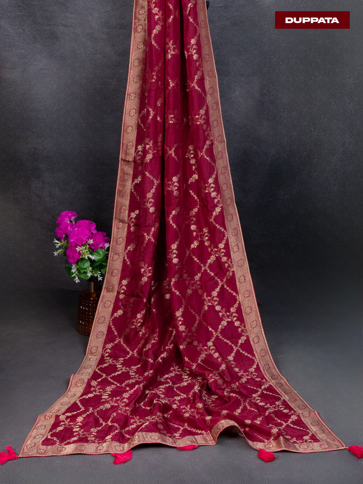 Banarasi silk dress material maroon shade with zari woven buttas and bottom & banarasi style dupatta