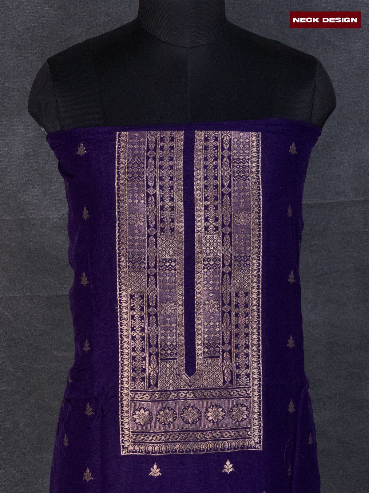 Banarasi silk dress material violet with zari woven buttas and bottom & banarasi style dupatta