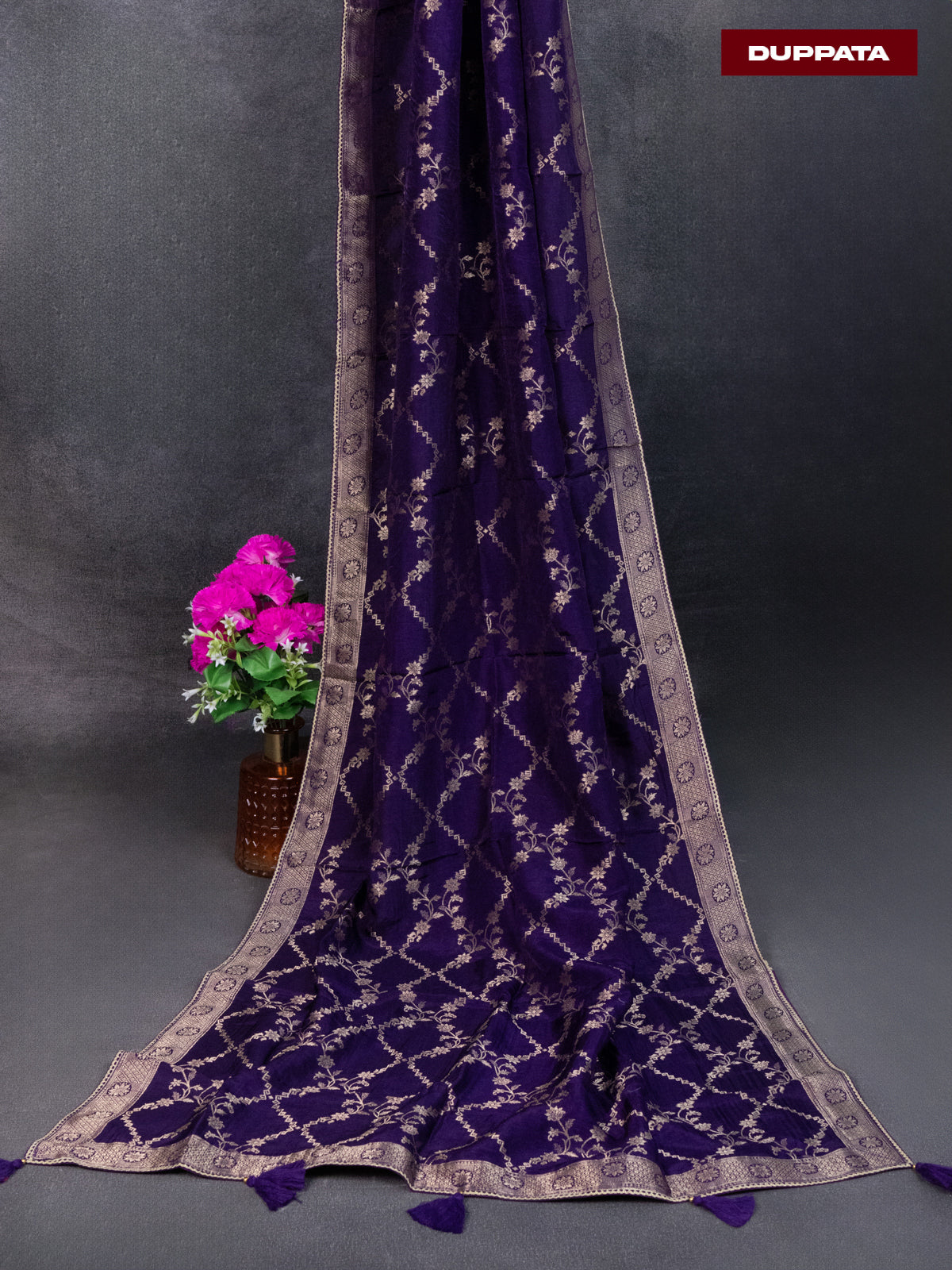 Banarasi silk dress material violet with zari woven buttas and bottom & banarasi style dupatta