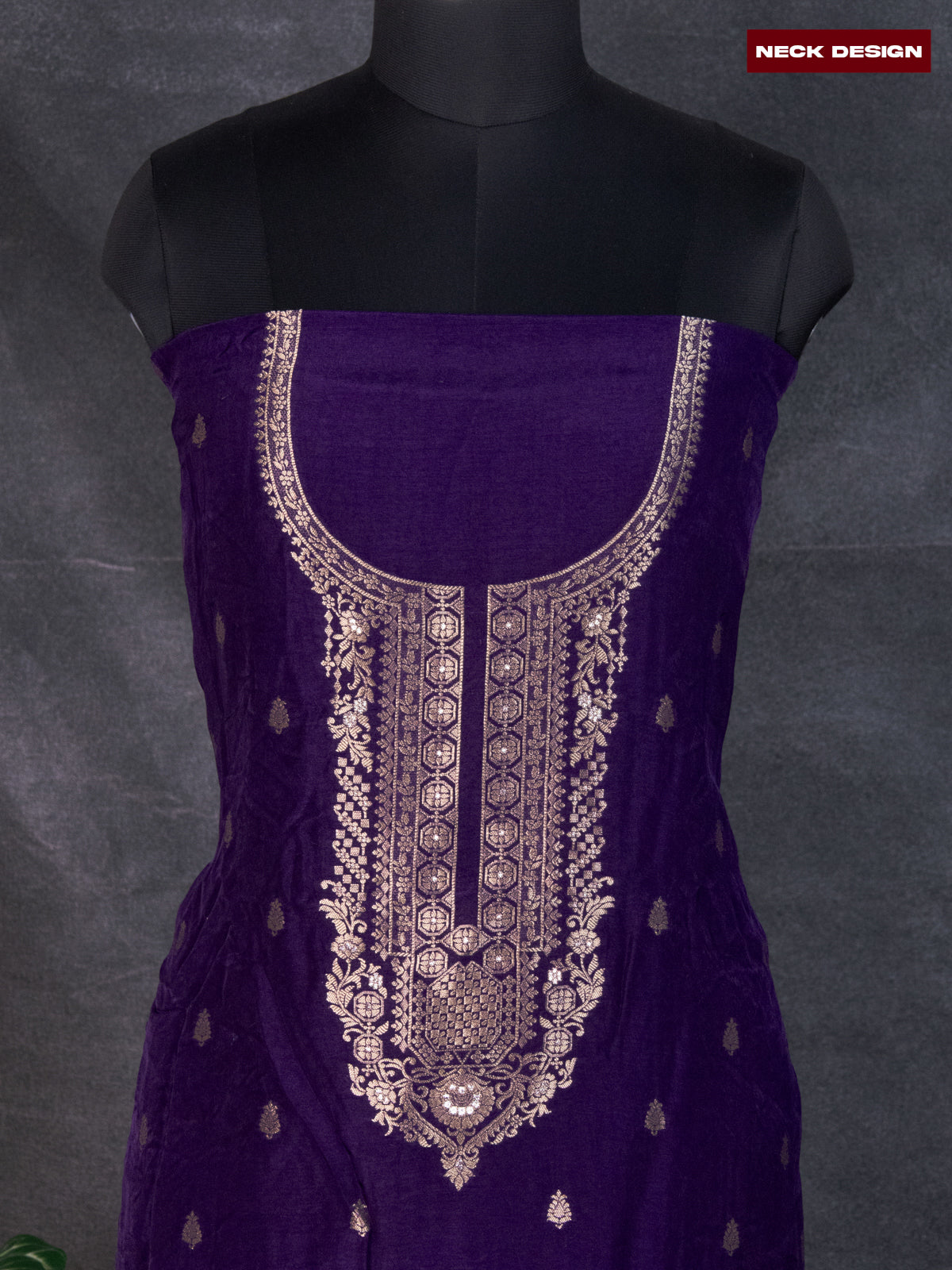Banarasi silk dress material violet with zari woven buttas and bottom & banarasi style dupatta