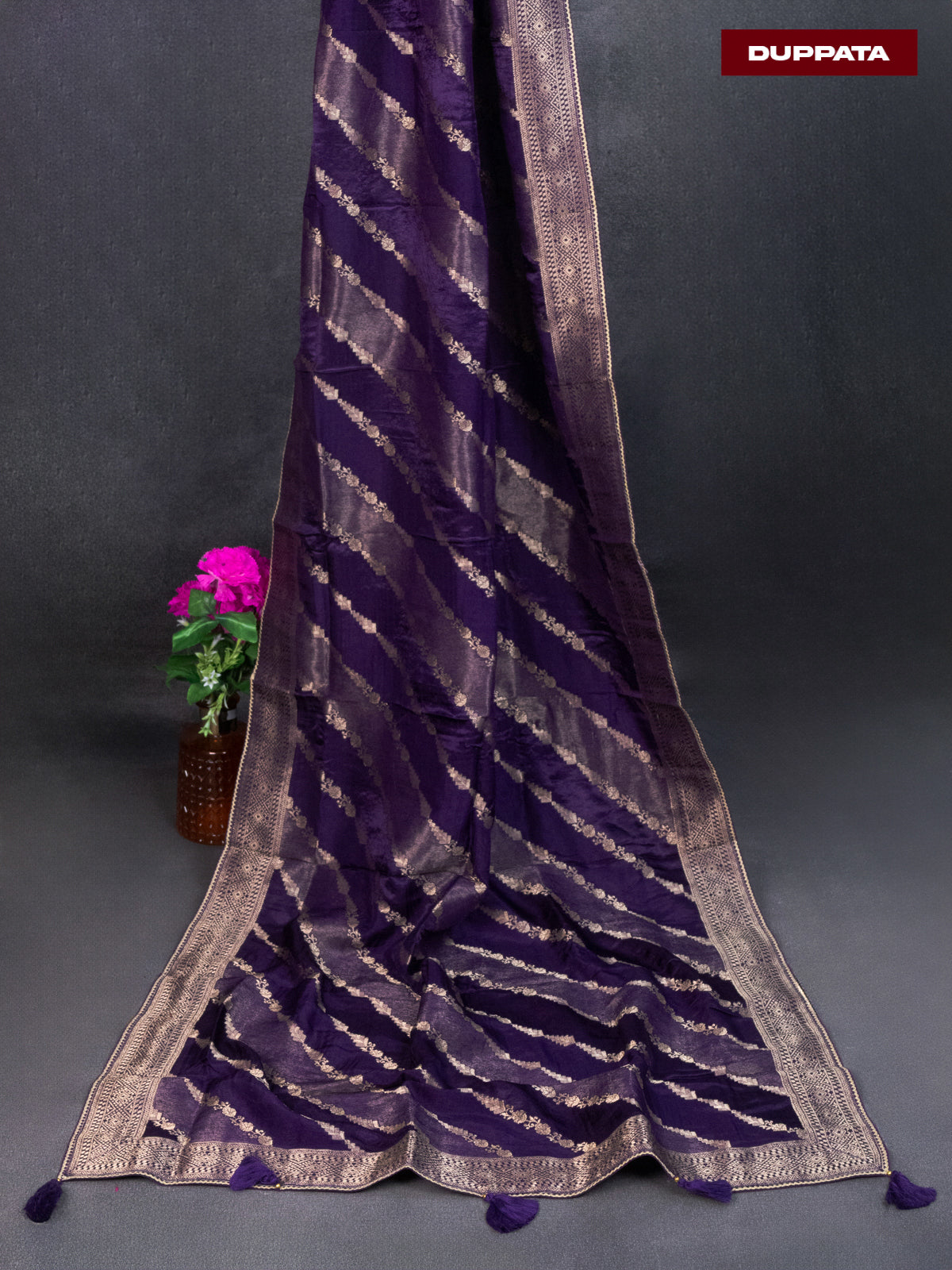 Banarasi silk dress material violet with zari woven buttas and bottom & banarasi style dupatta
