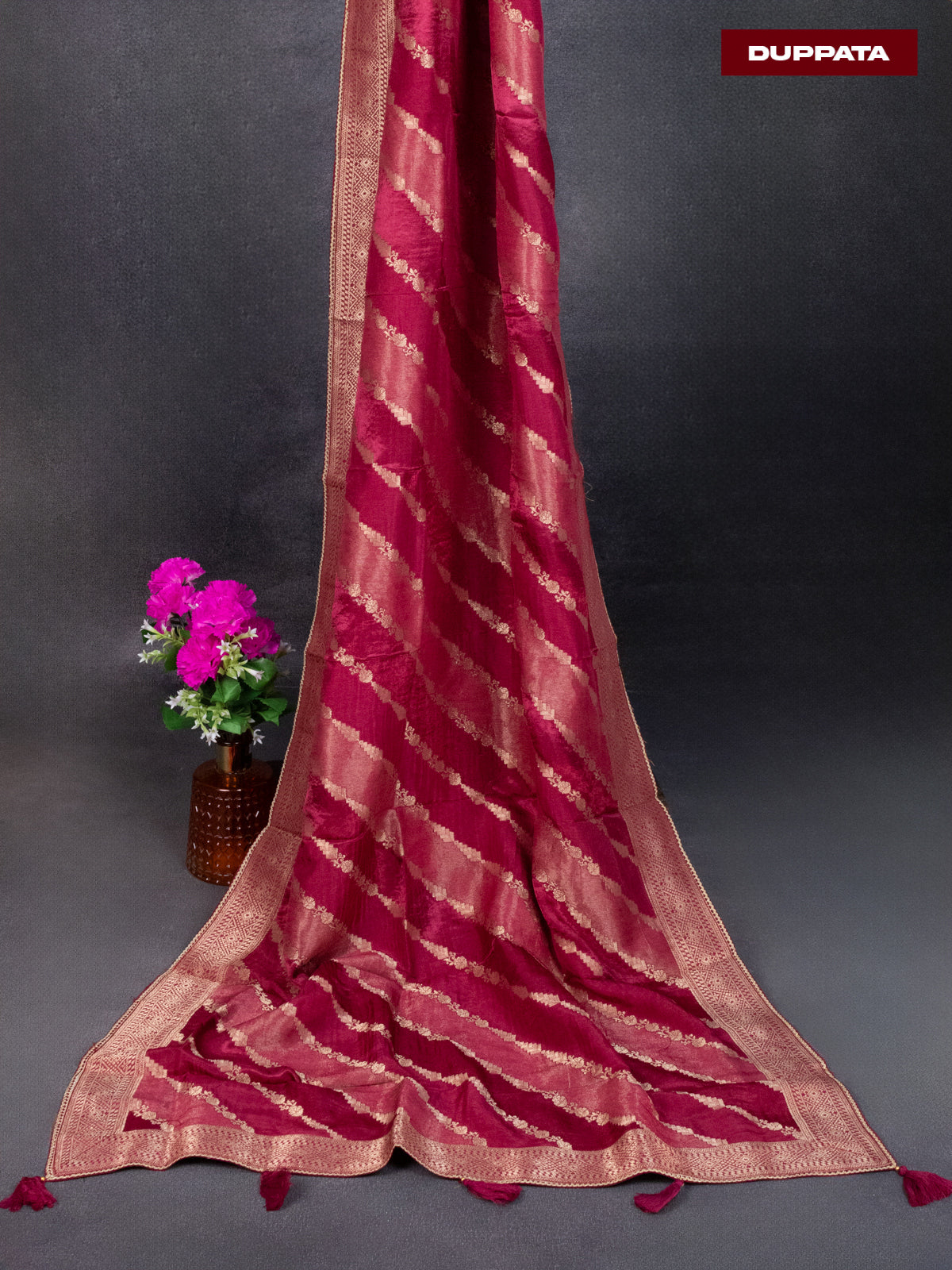 Banarasi silk dress material maroon shade with zari woven buttas and bottom & banarasi style dupatta