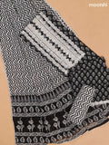 Black and Off White Cotton Dress Material With Buttas Prints & Lace Work Neck Pattern