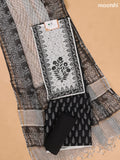 Black and Off White Cotton Dress Materials With Patch Work Neck Pattern