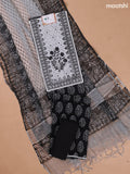 Black and Off White Cotton Dress Materials With Patch Work Neck Pattern