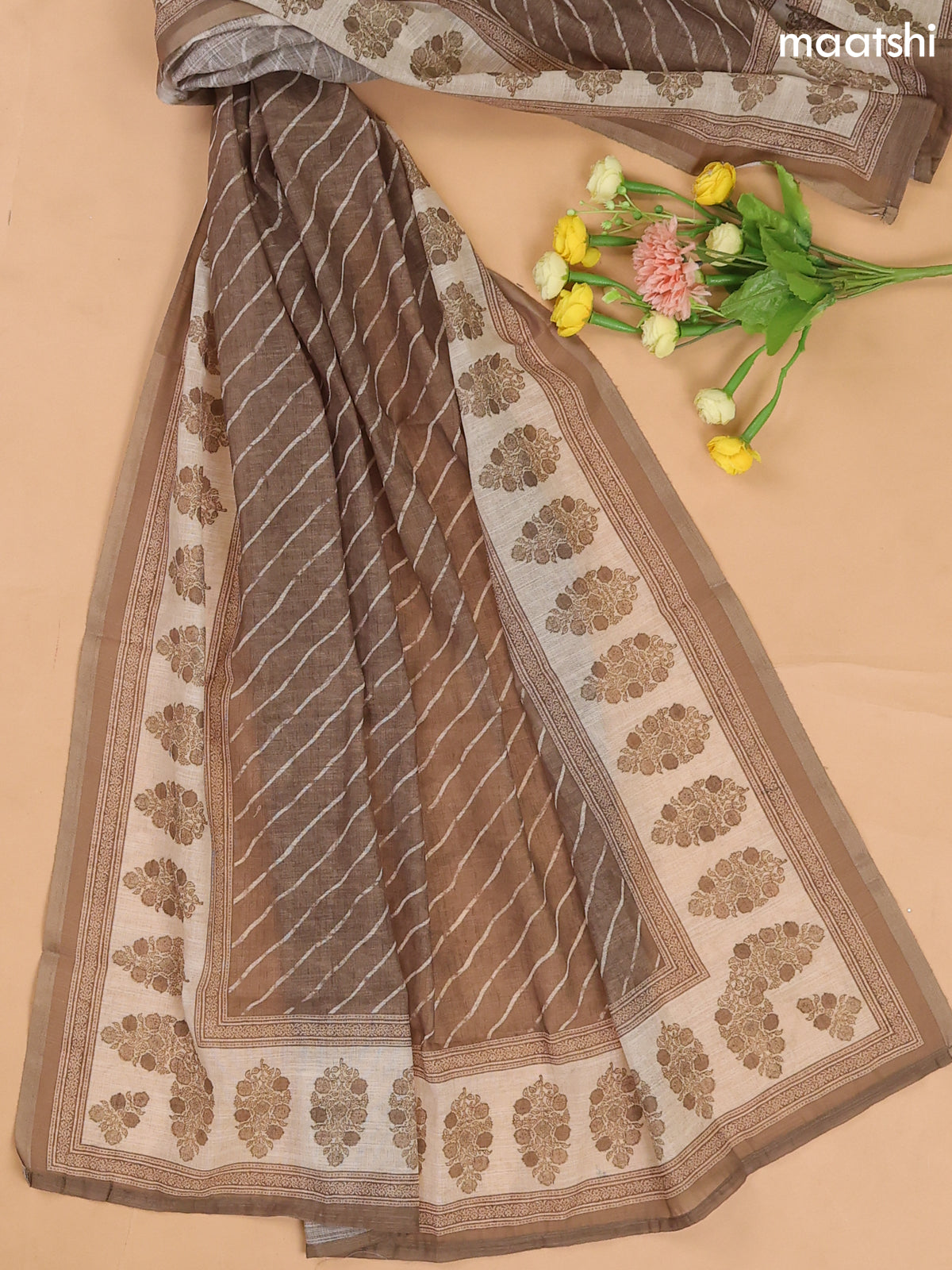 Mehndi Green and Beige Cotton Dress Materials With Floral Butta Prints