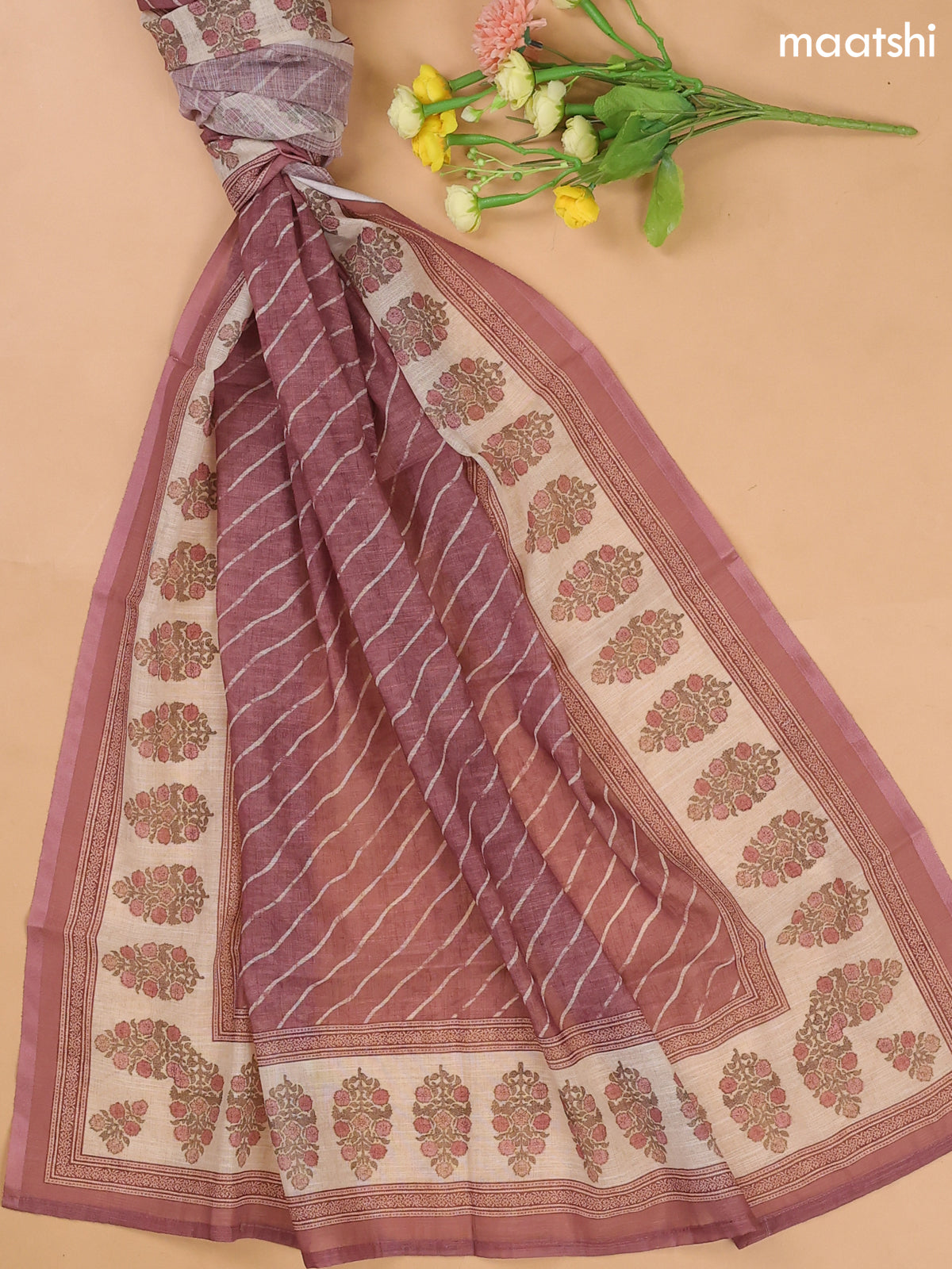 Pastel Maroon and Beige Cotton Dress Materials With Patch Work Neck Pattern