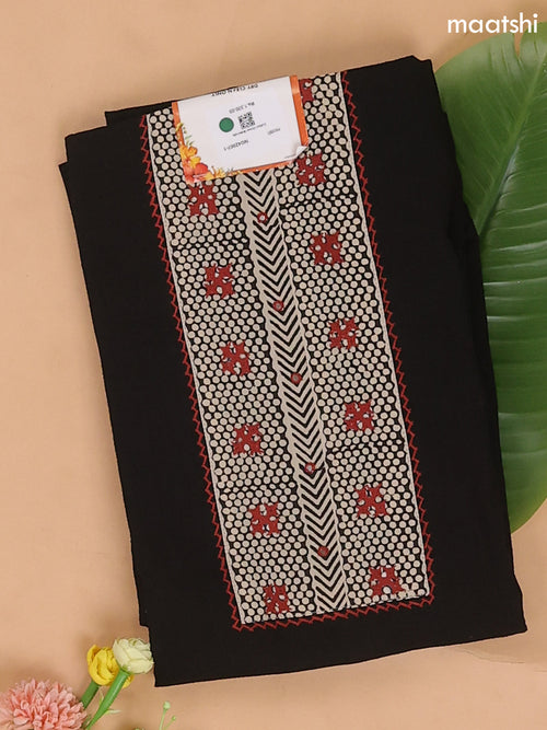 Balck and Dark Rust Cotton Dress Materials With Patch Work Neck Pattern