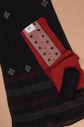 Dark Rust and Balck Cotton Dress Materials With Patch Work Neck Pattern