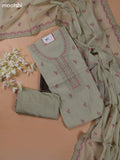 Mild Pista Green Mul Chanderi Dress Materials With Floral Embroidery Work