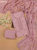 Mild Peach Pink Mul Chanderi Dress Materials With Floral Embroidery Work