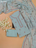 Pastel Blue Mul Chanderi Dress Materials With Floral Embroidery Work