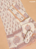 Cream and Peach Cotton Dress Materials With Floral Buttas and Lace Work Pattern