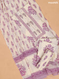 Off White and Lavender Cotton Dress Materials With Floral Buttas and Lace Work Pattern