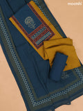 Musted Yellow and Peacock Blue Cotton Dress Materials With Patch Work Neck Pattern
