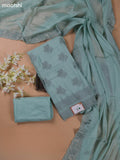 Teal Shade Mul Chanderi Dress Materials With Floral Embroidery Work