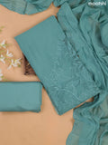 Teal Green Mul Chanderi Dress Materials With Floral Embroidery Work