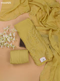 Pale Yellow Mul Chanderi Dress Materials With Floral Embroidery Work