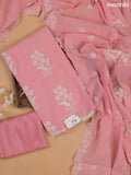 Baby Pink Mul Chanderi Dress Materials With Floral Embroidery Work