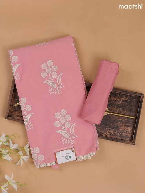 Baby Pink Mul Chanderi Dress Materials With Floral Embroidery Work