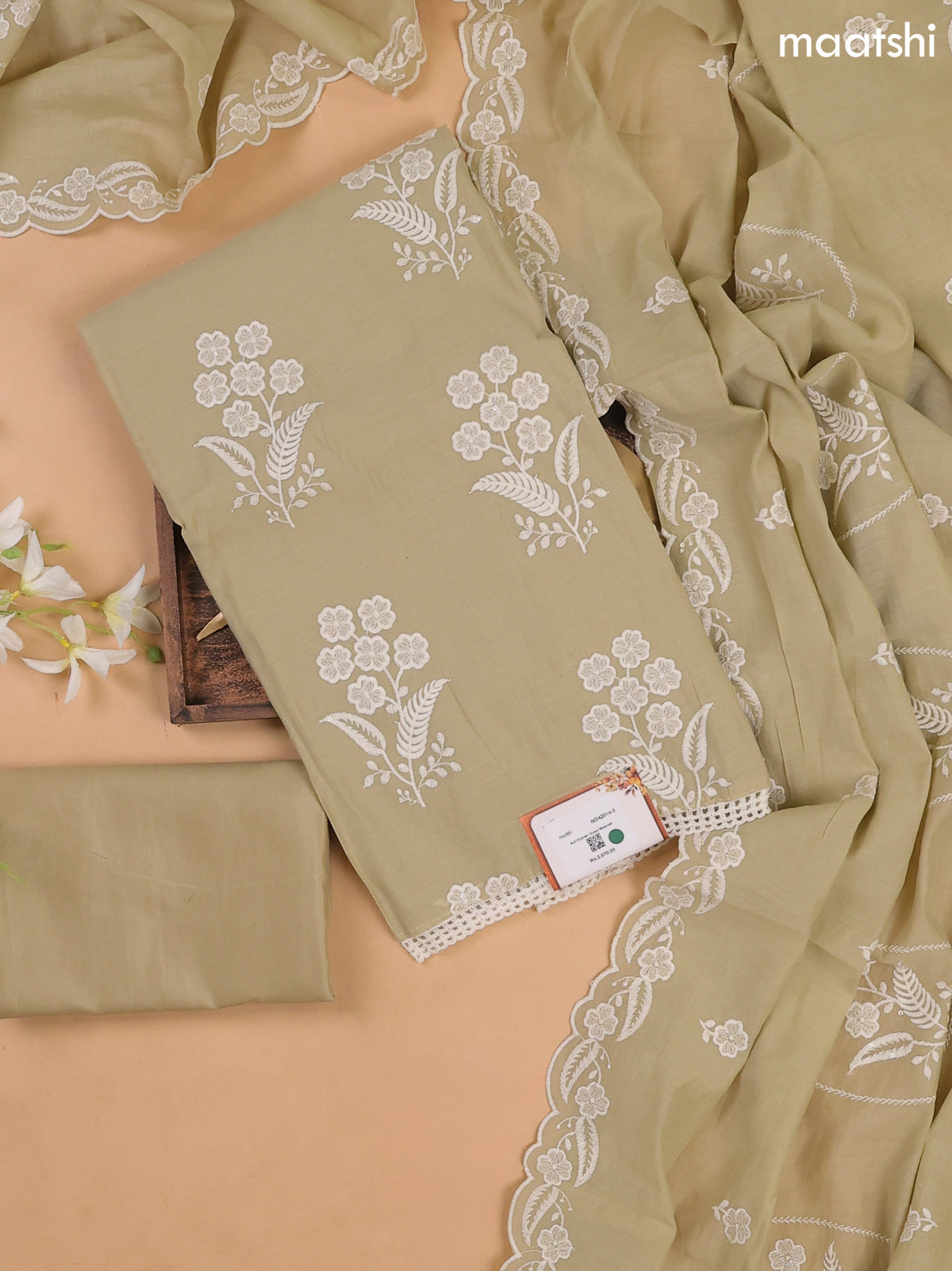 Grey Mul Chanderi Dress Materials With Floral Embroidery Work