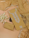 Mustard Yellow Mul Chanderi Dress Materials With Floral Embroidery Work