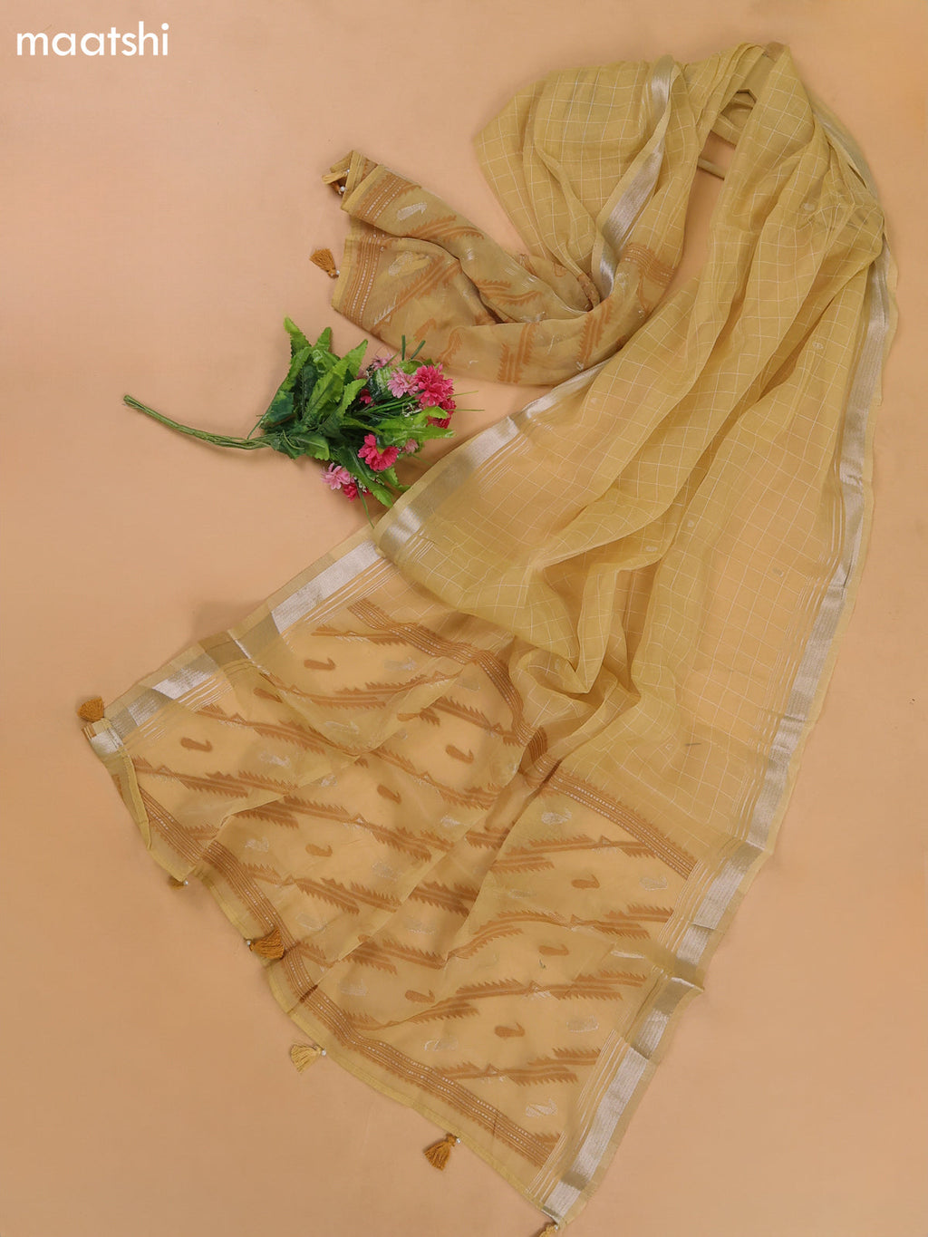 Mustard Yellow Mul Chanderi Dress Materials With Floral Embroidery Work