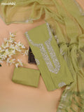 Pista Green Mul Chanderi Dress Materials With Floral Embroidery Work