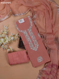 Peach Mul Chanderi Dress Materials With Floral Embroidery Work