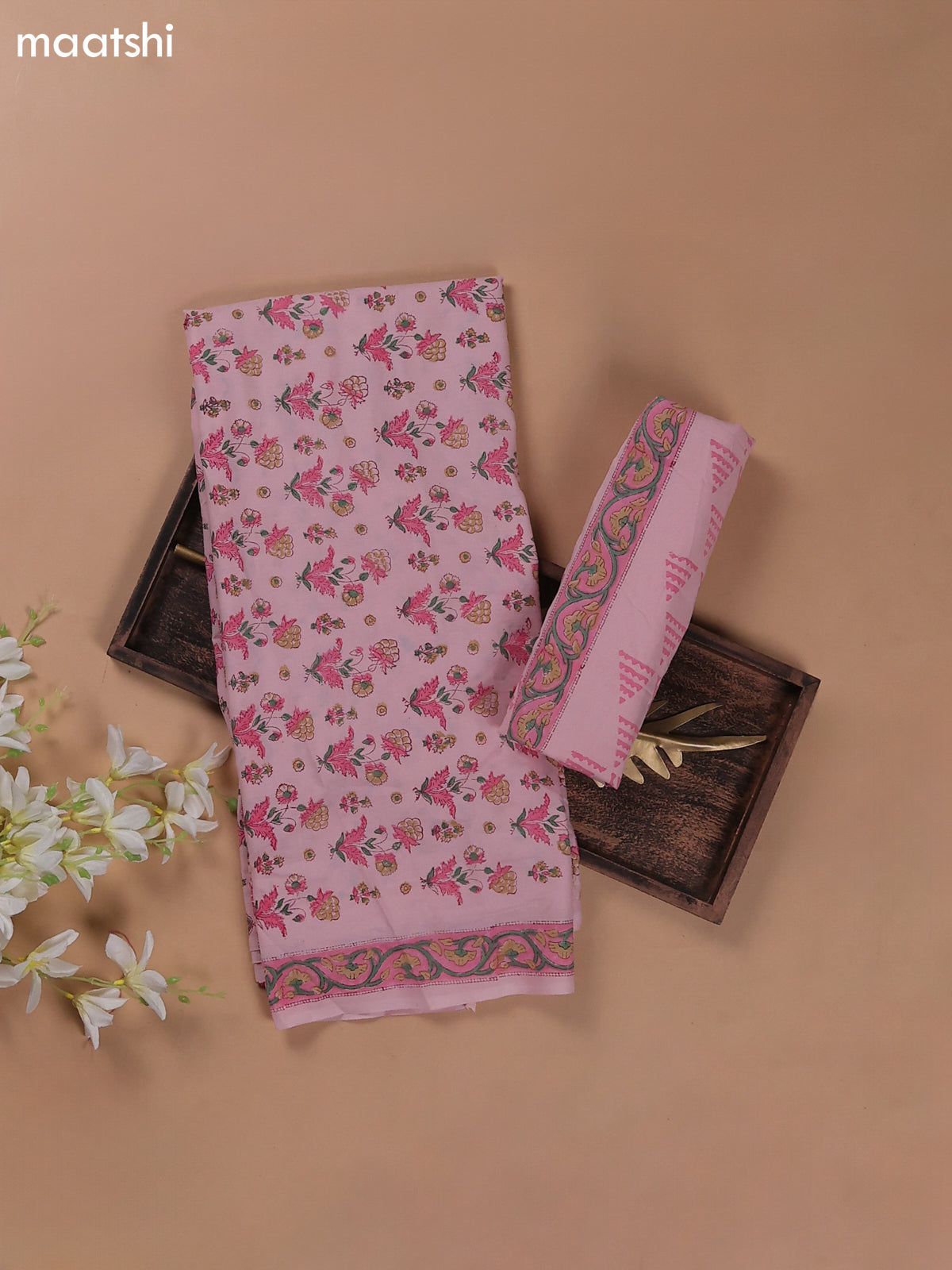 Lotus Pink Mulmul Cotton Dress Materials With All Over Floral Butta Weaves