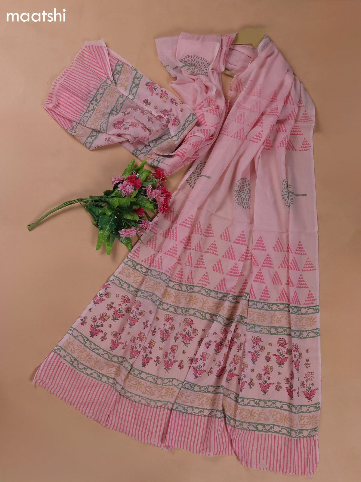 Lotus Pink Mulmul Cotton Dress Materials With All Over Floral Butta Weaves